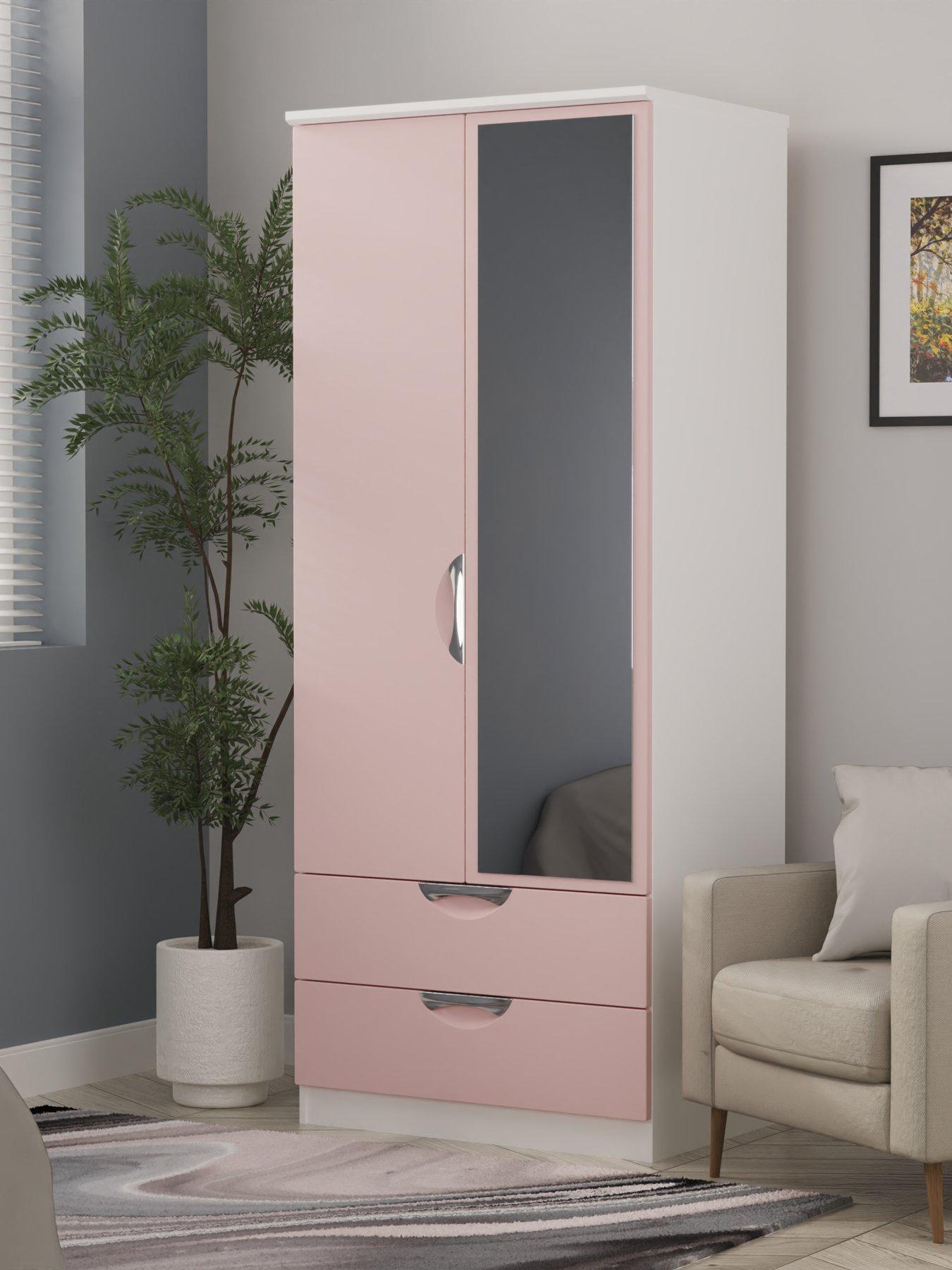 Product photograph of Swift Alva Ready Assembled 2 Door 2 Drawer Gloss Mirrored Wardrobe - Pink from very.co.uk