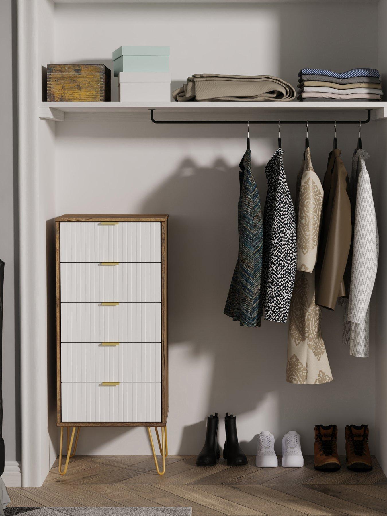 undefined Andie Ready Assembled 5 Drawer Tallboy - White/Oak