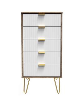 Product photograph of Swift Andie Ready Assembled 5 Drawer Tallboy - White Oak from very.co.uk