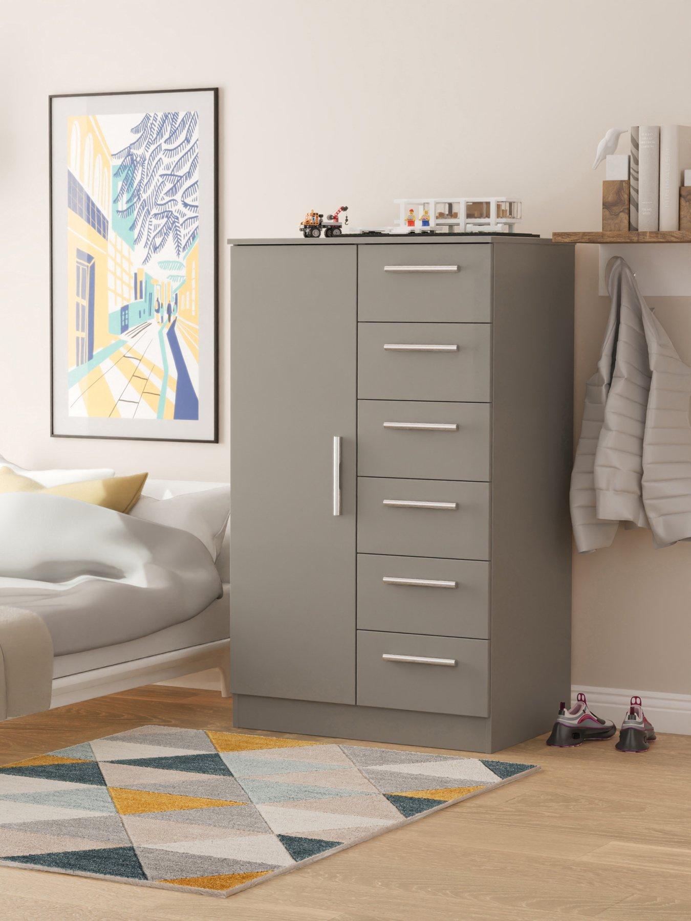 Product photograph of Swift Logan Ready Assembled 1 Door 5 Drawer Midi Wardrobe - Grey from very.co.uk