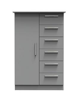 Product photograph of Swift Logan Ready Assembled 1 Door 5 Drawer Midi Wardrobe - Grey from very.co.uk