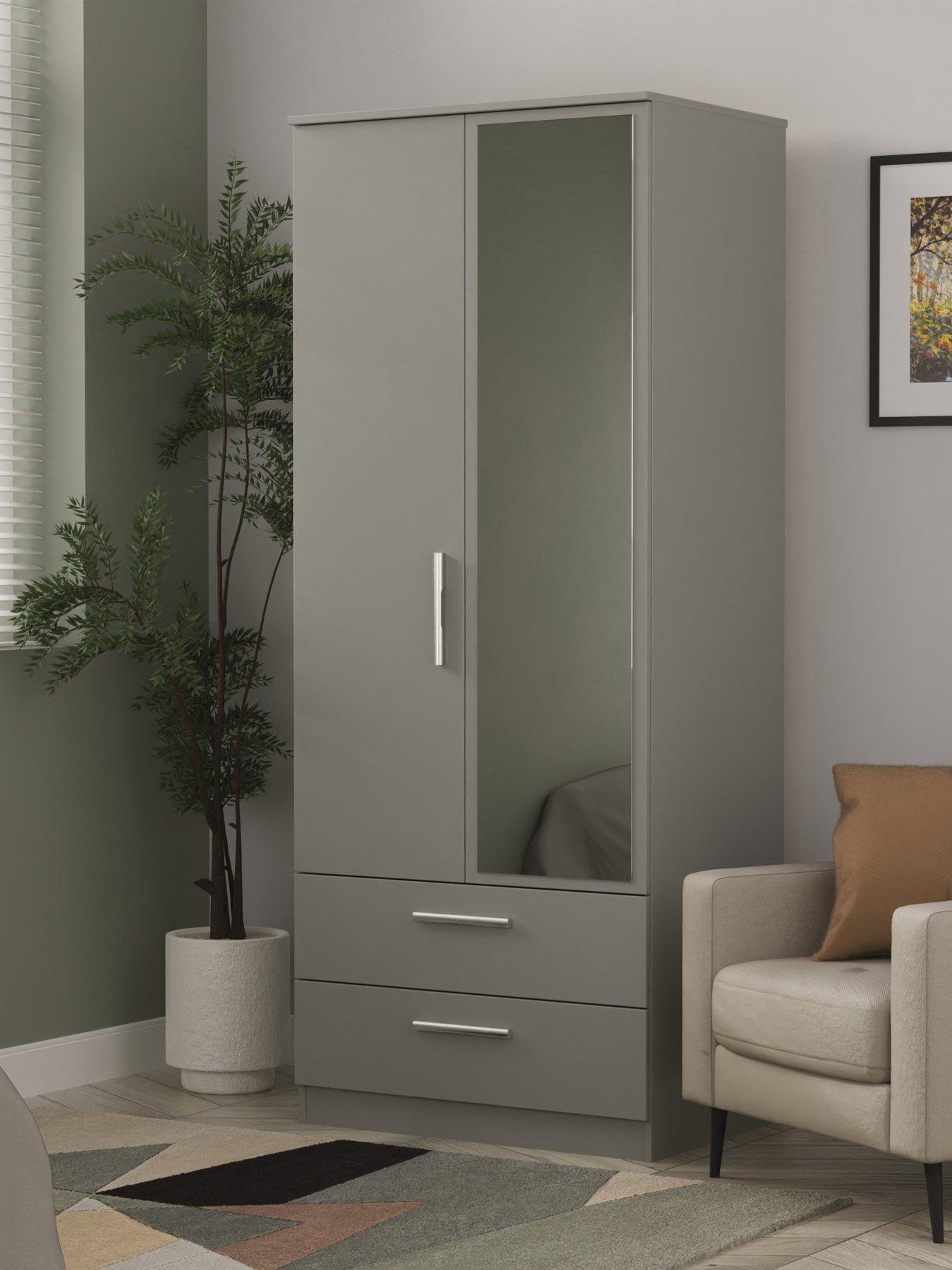 Product photograph of Swift Logan Ready Assembled 2 Door 2 Drawer Mirrored Wardrobe - Grey from very.co.uk