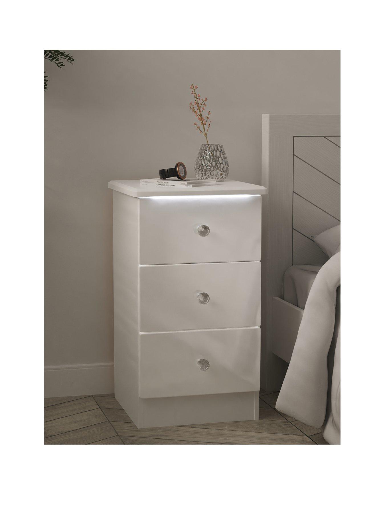 Image 1 of 5 of SWIFT Lumiere Ready Assembled 3 Drawer Bedside Cabinet with Led Lights