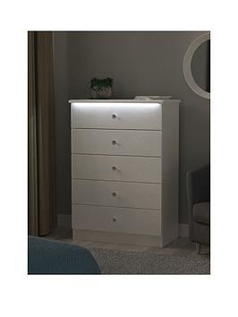 Product photograph of Swift Lumiere Ready Assembled 5 Drawer Chest With Led Lights from very.co.uk