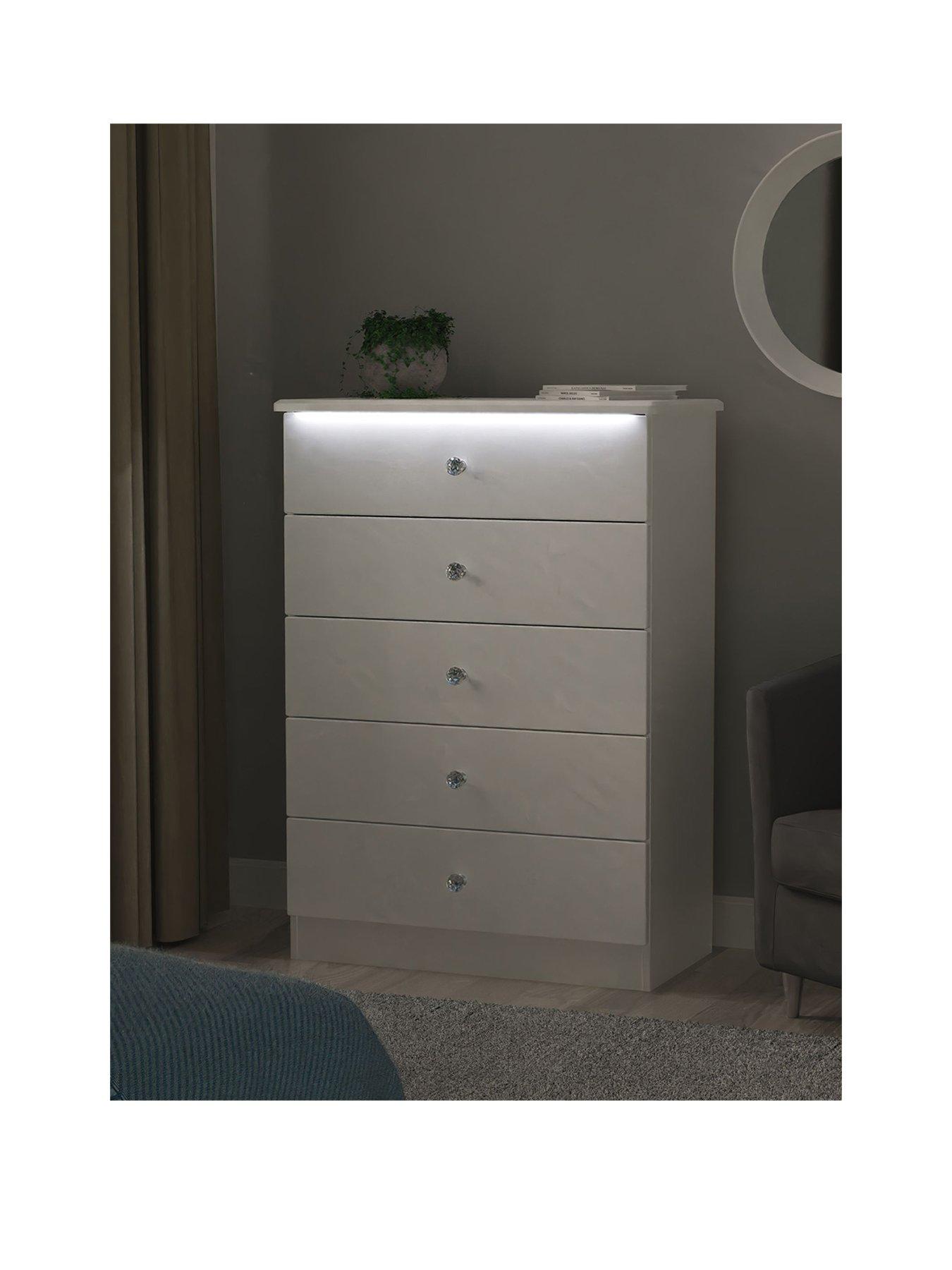 undefined Lumiere Ready Assembled 5 Drawer Chest With Led Lights