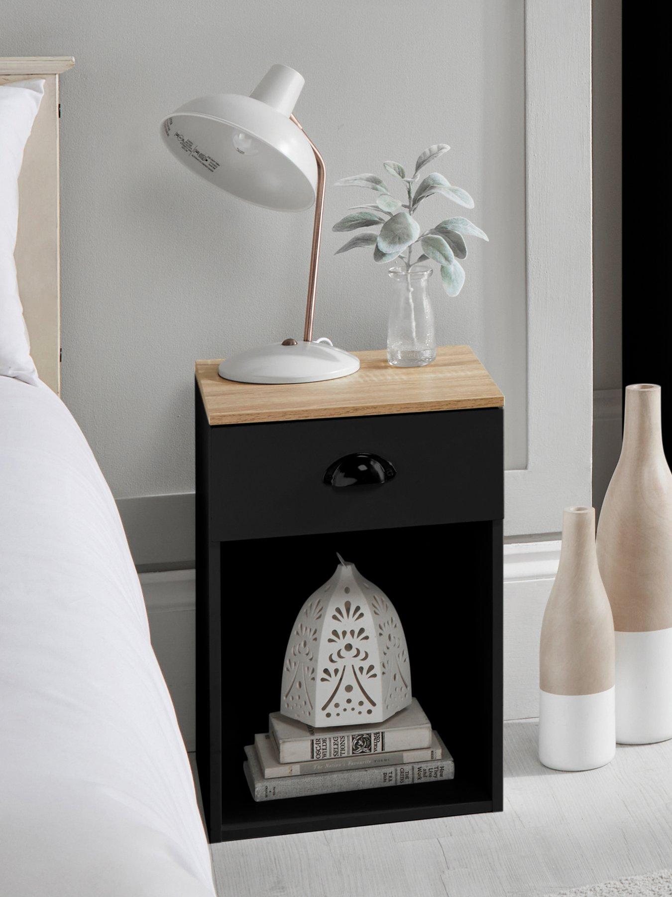 Product photograph of Lloyd Pascal Henley 1 Draw Bedside Chest - Black Oak from very.co.uk