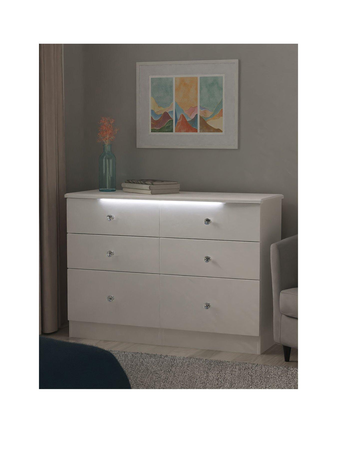 SWIFT Lumiere Ready Assembled 6 Drawer Wide Chest with Led Lights