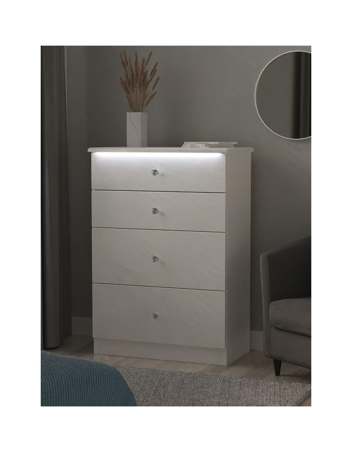 undefined Lumiere Ready Assembled 4 Drawer Deep Chest with Led Lights