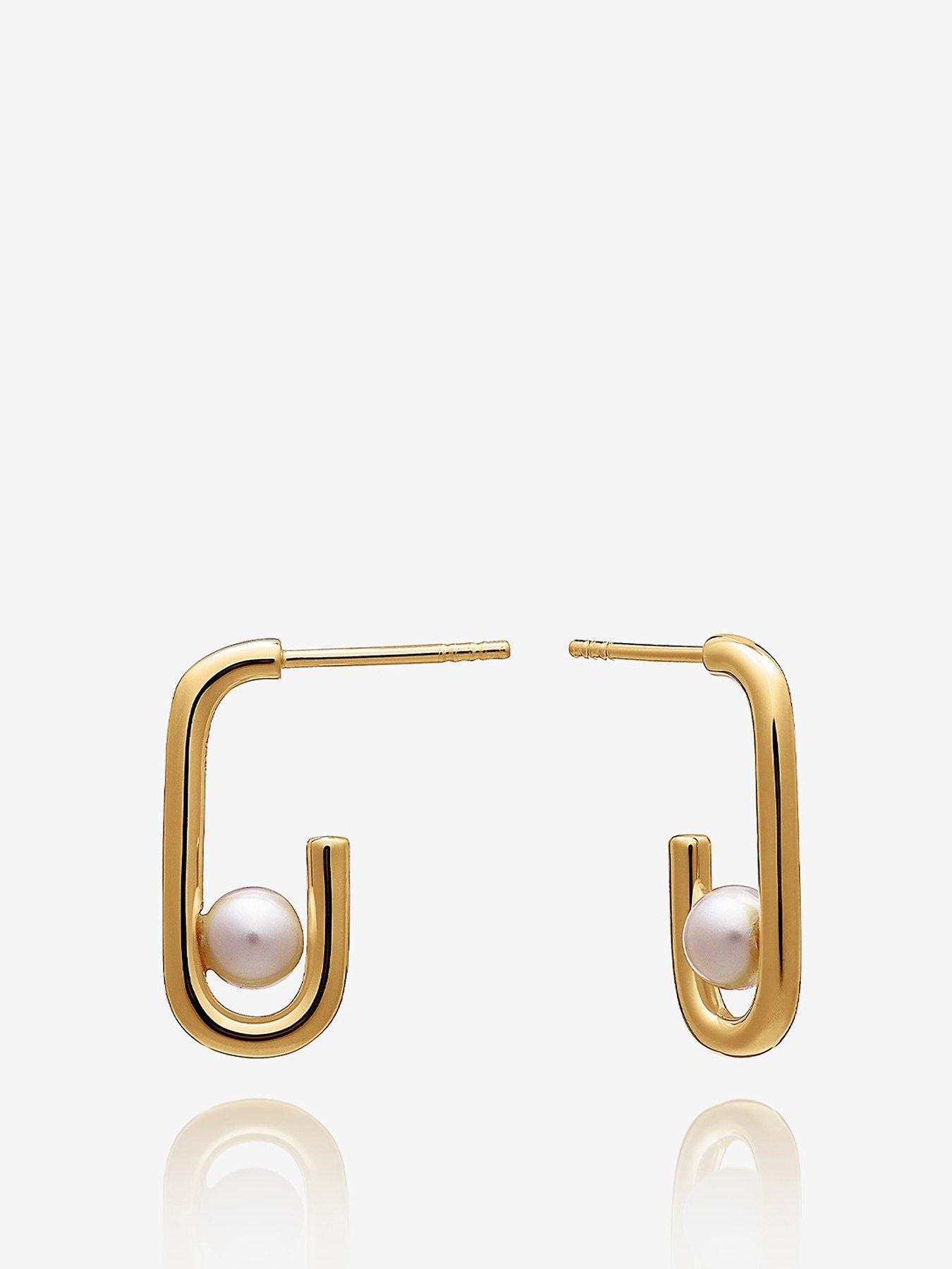 Product photograph of Rachel Jackson Stellar Hardware White Pearl Hoop Earrings from very.co.uk