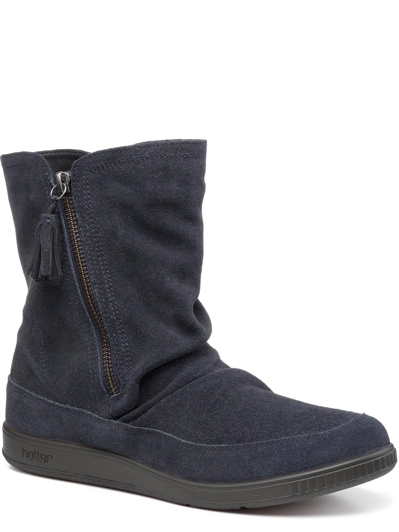 Hotter Pixie III Standard Fit Suede Ruched Ankle Boots Navy Very