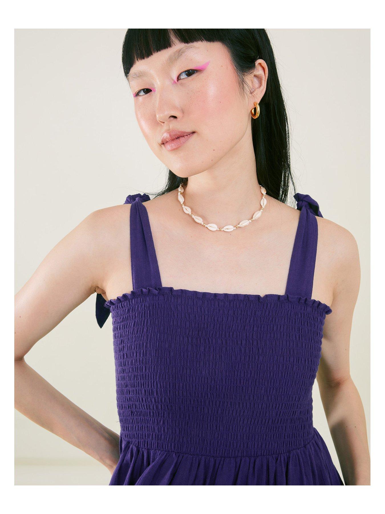 Accessorize Tie Shoulder Broderie Hem Dress Navy Very.co.uk