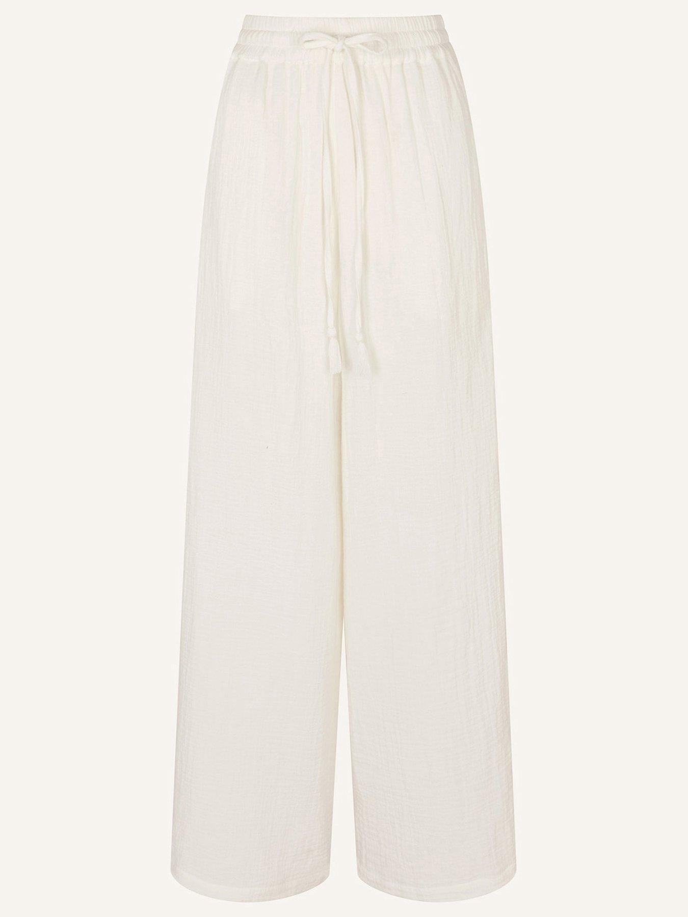 Image 1 of 4 of Accessorize Crinkle Beach Trouser - White