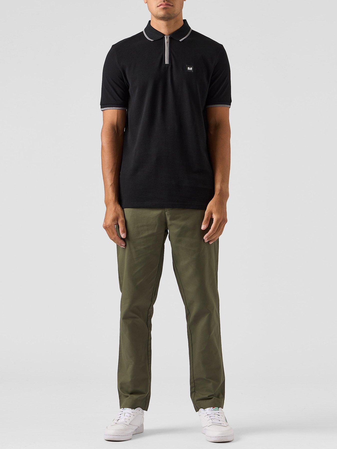 Weekend Offender Shore Zip Polo Shirt With Tipping - Black | Very.co.uk