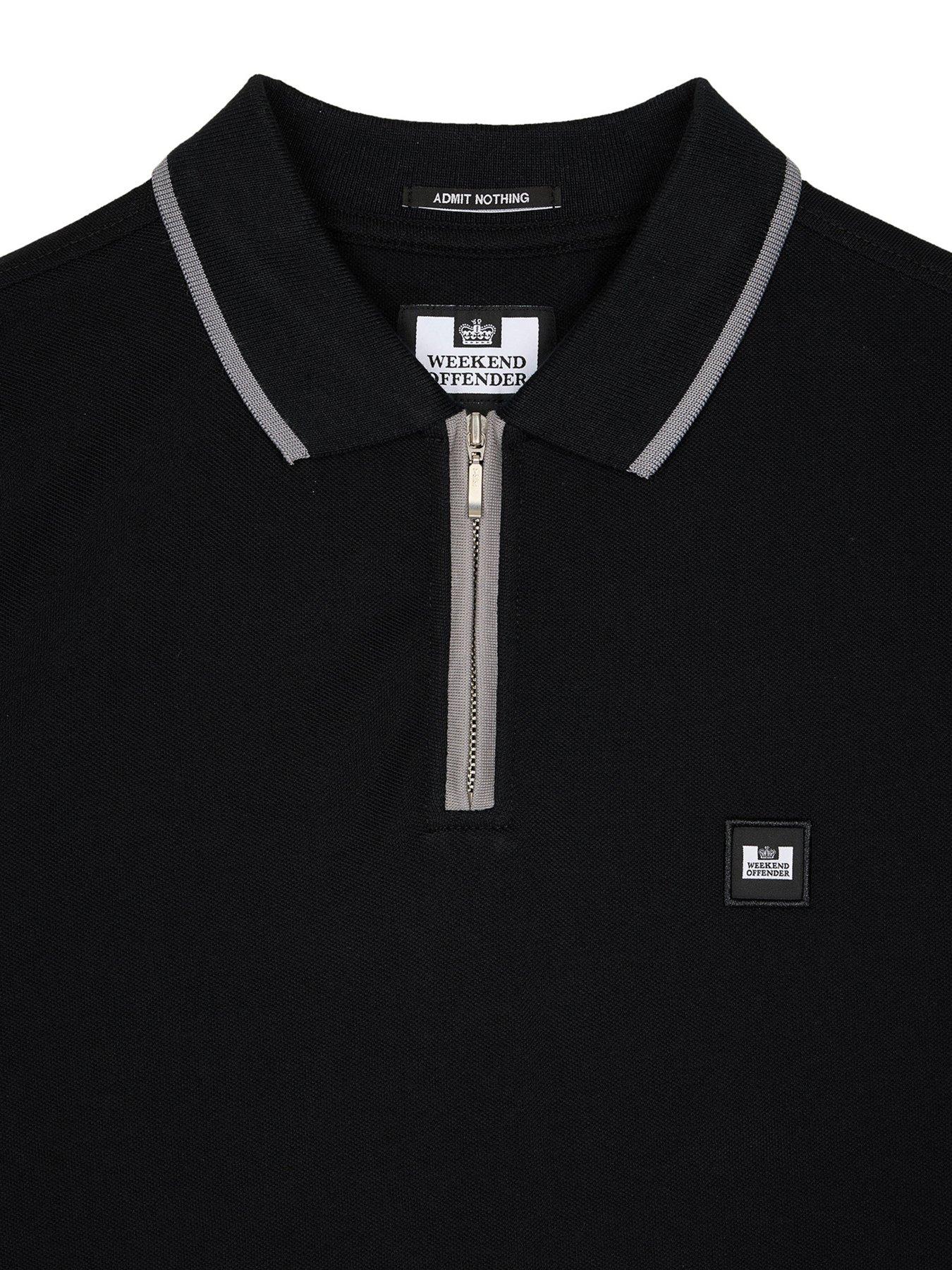 Weekend Offender Shore Zip Polo Shirt With Tipping - Black | Very.co.uk