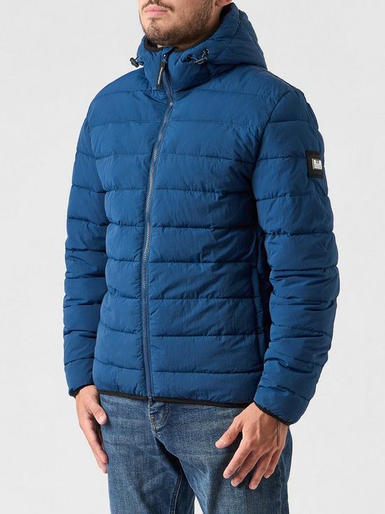 front image of weekend-offender-la-guardia-hooded-padded-jacket-blue