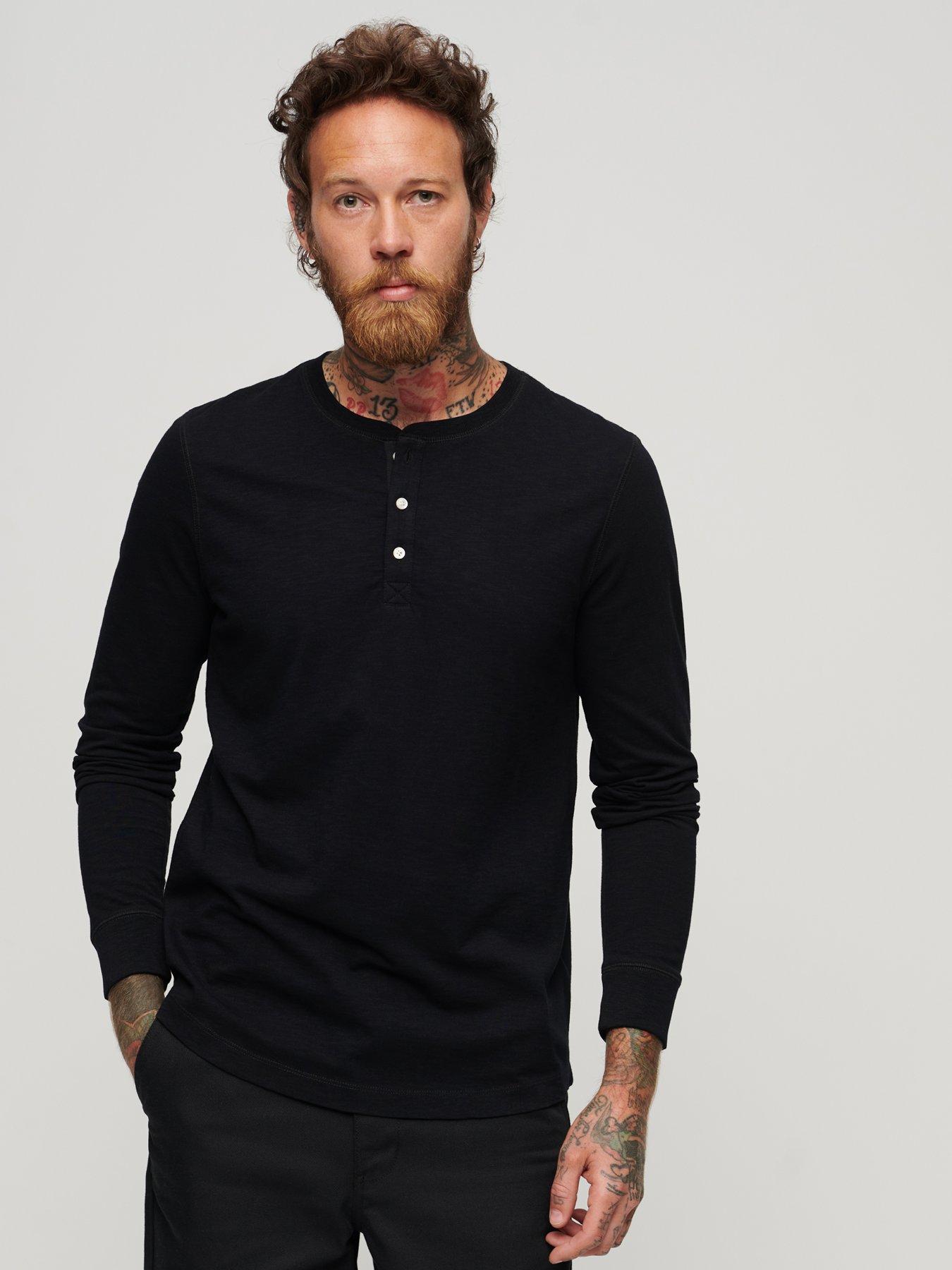 Long Sleeve Jersey Henley T-shirt - Black