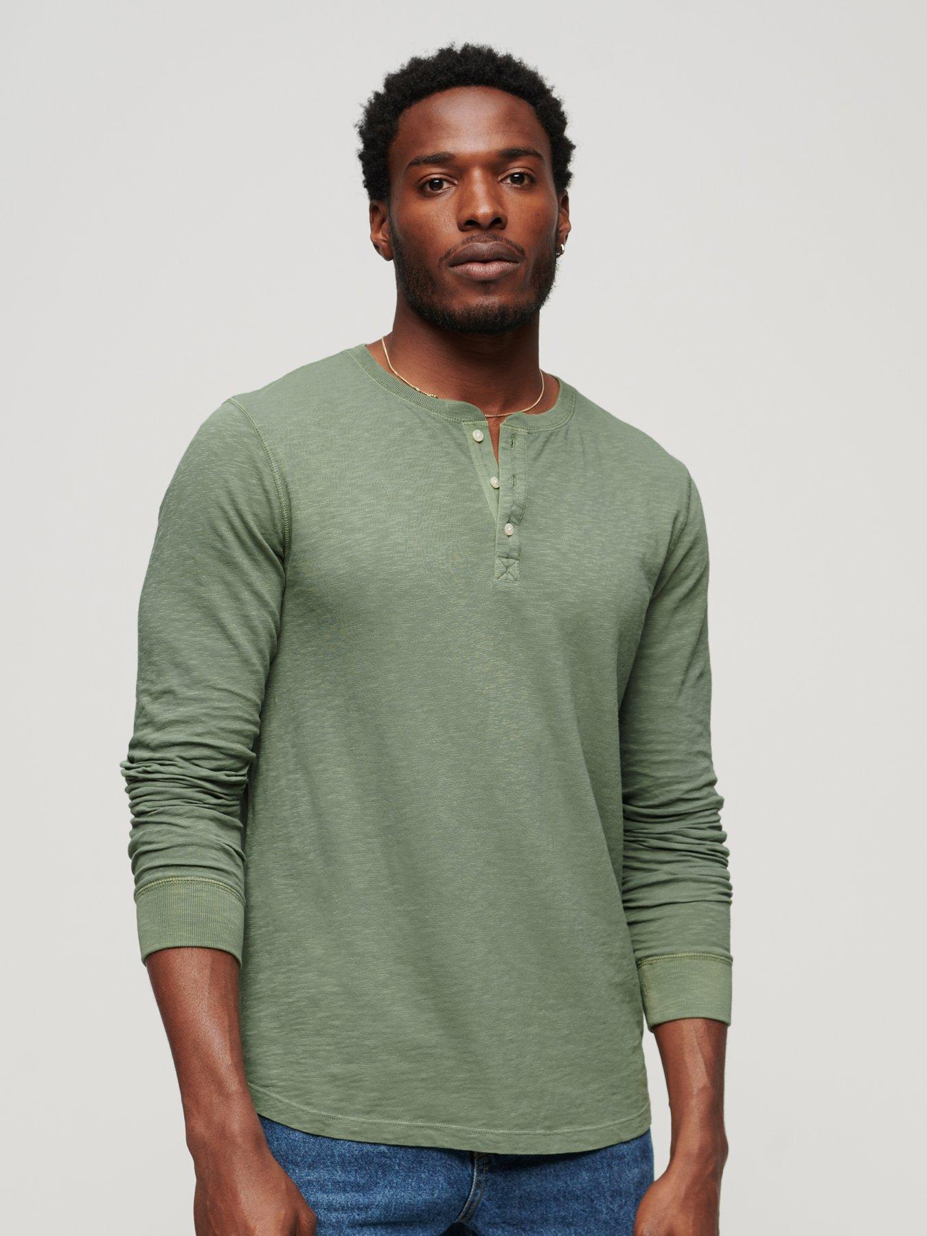 Long Sleeve Jersey Henley T shirt Khaki