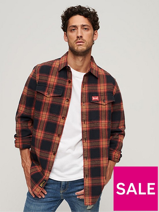 front image of superdry-cotton-worker-check-shirt-navy