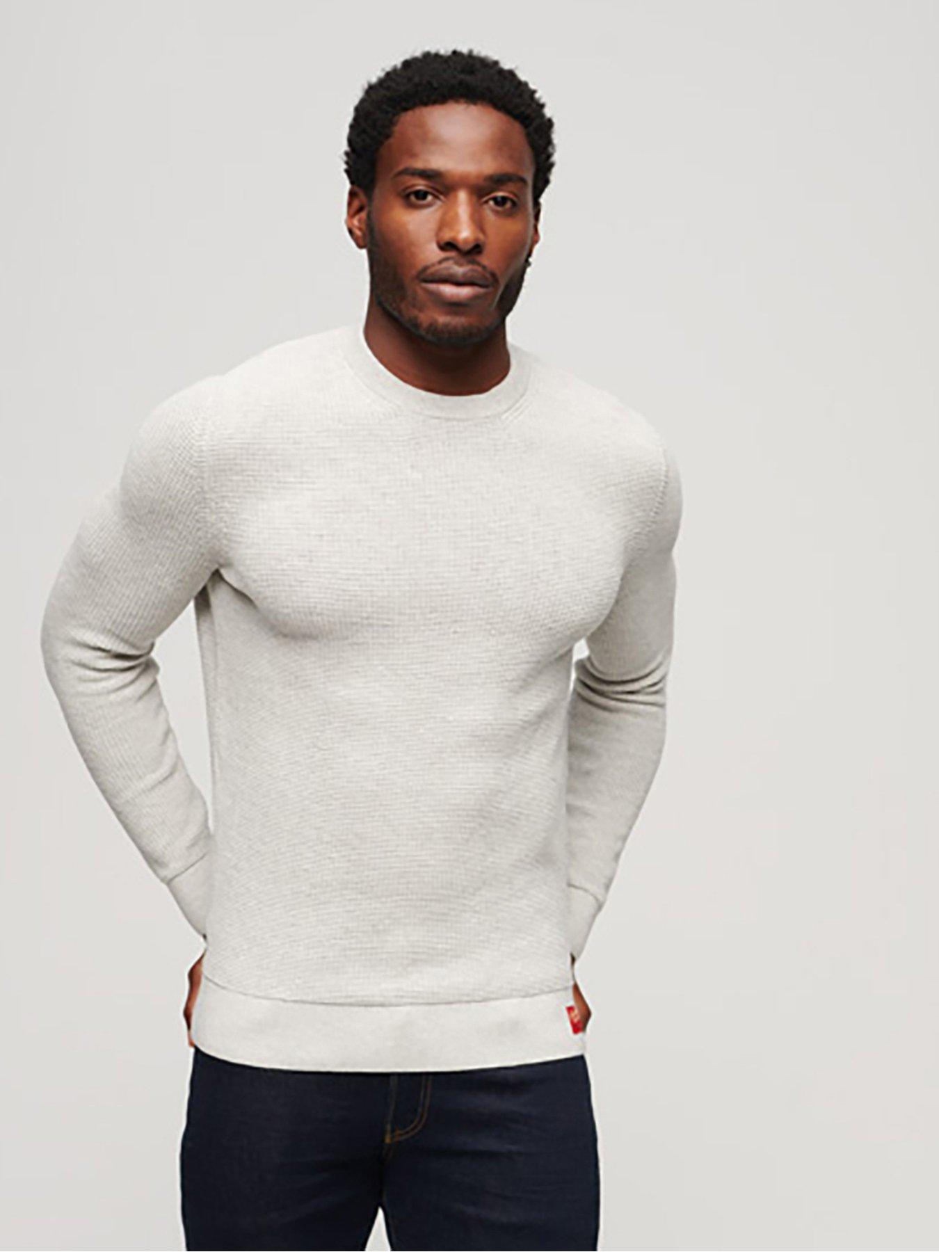 Superdry Textured Crew Knit Jumper - Light Grey