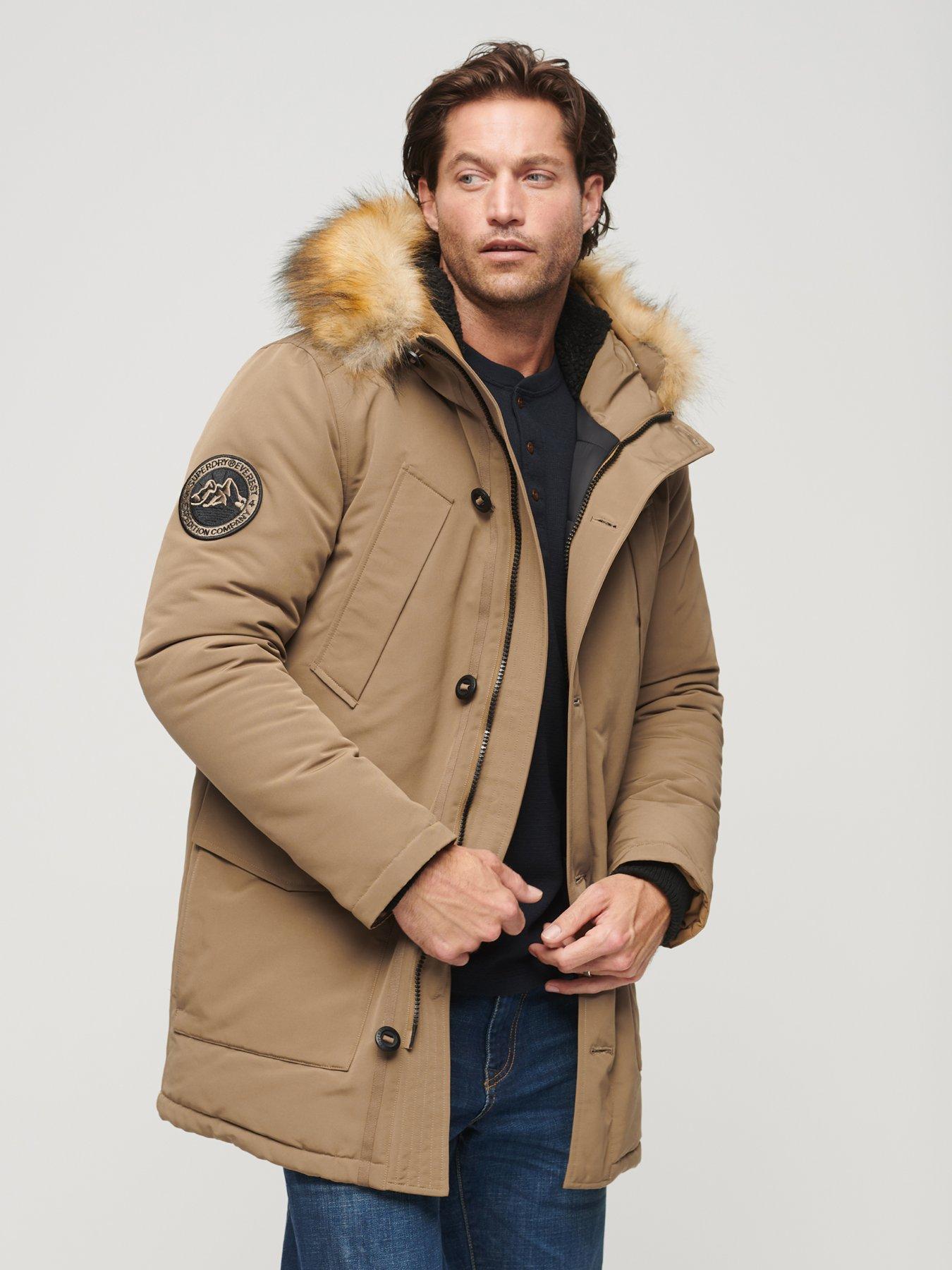 Mens parka coats sale with fur hood uk