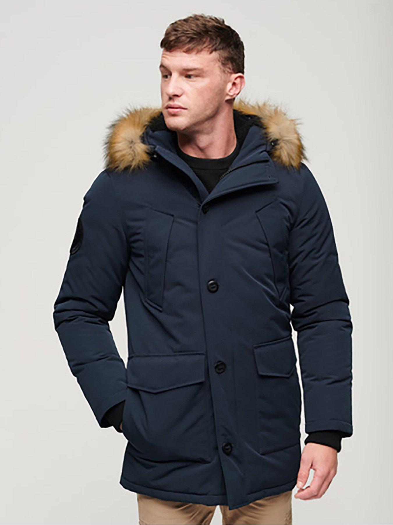 Blue - Longline Zip Front Parka Coat Jacket