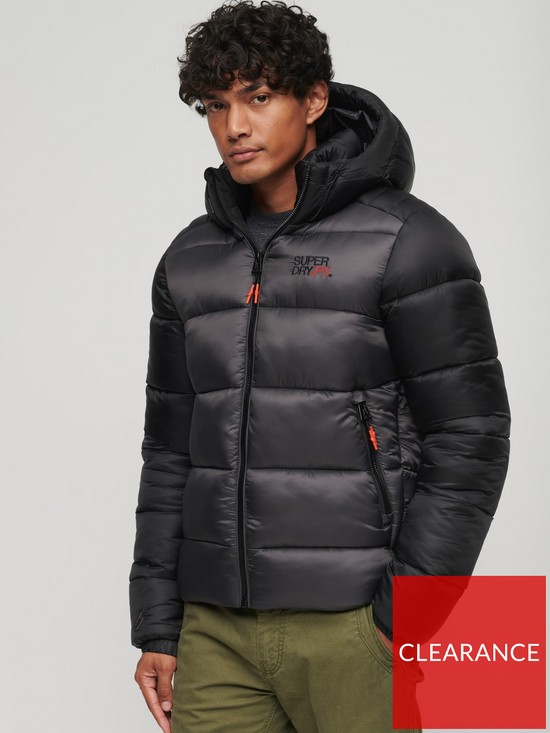 front image of superdry-hooded-colourblock-sport-padded-coat-black