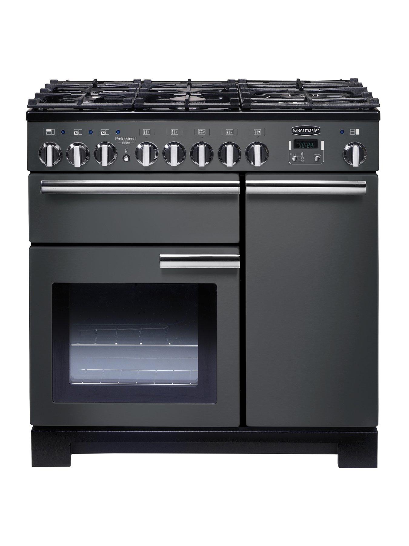 Product photograph of Rangemaster Professional Deluxe Pdl90dffsl C 90cm Wide Dual Fuel Range Cooker - Slate - A A Rate from very.co.uk