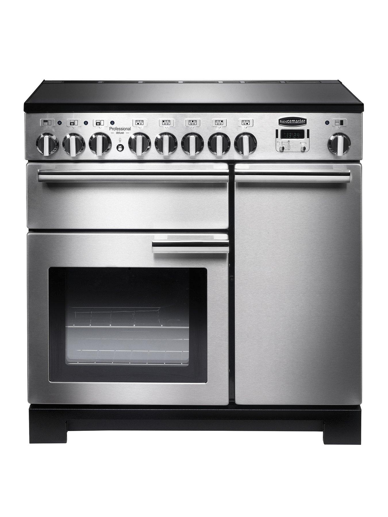 Product photograph of Rangemaster Professional Deluxe Pdl90eiss C 90cm Wide Electric Range Cooker With Induction Hob - Stainless Steel Chrome - A A Rated - Rangecooker With Connection from very.co.uk