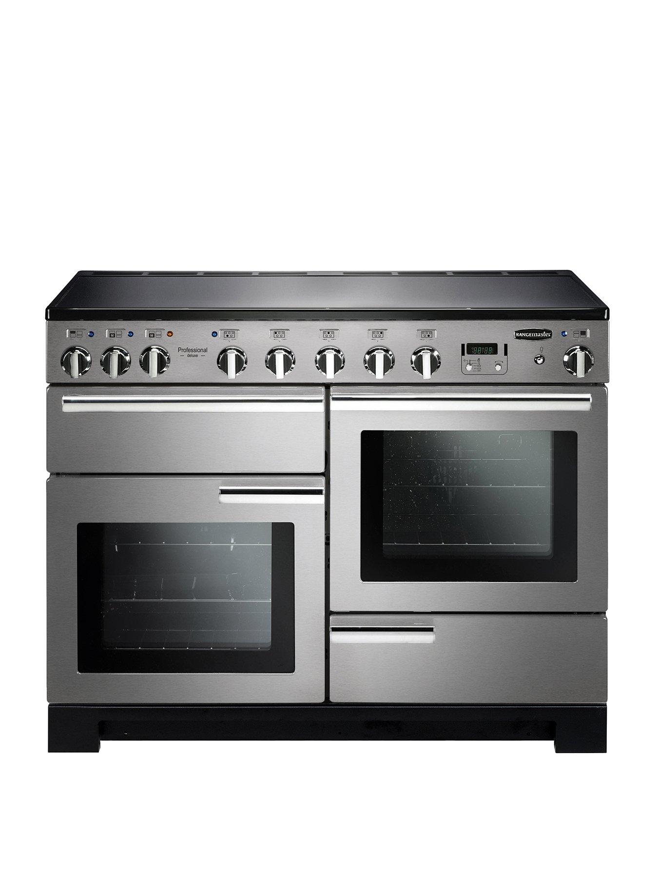 Product photograph of Rangemaster Professional Deluxe Pdl110eiss C 110cm Wide Electric Range Cooker With Induction Hob - Stainless Steel Chrome - A A Rated - Cooker Only from very.co.uk