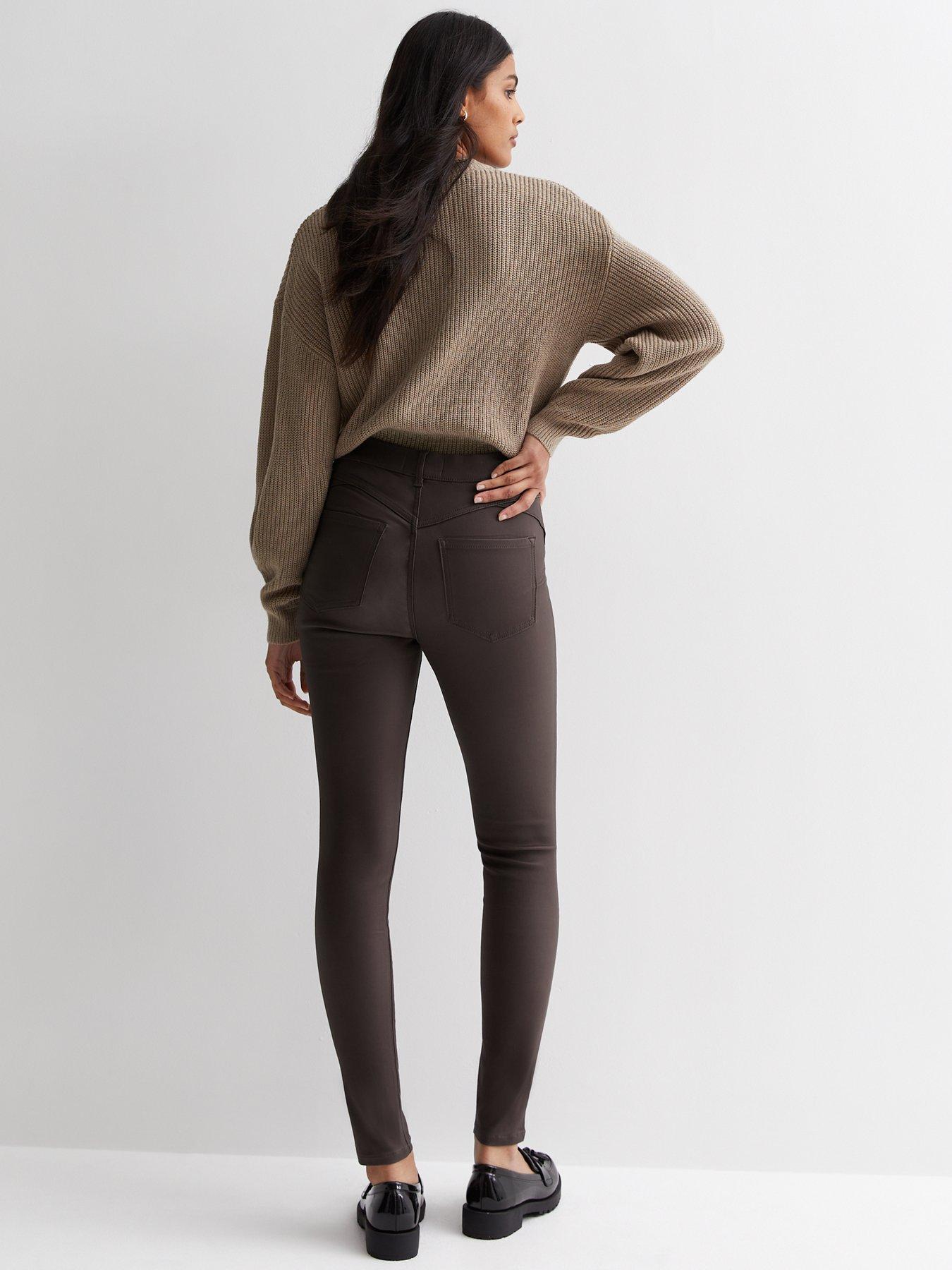 New Look Khaki Coated Leather-Look Mid Rise Lift & Shape Emilee Jeggings