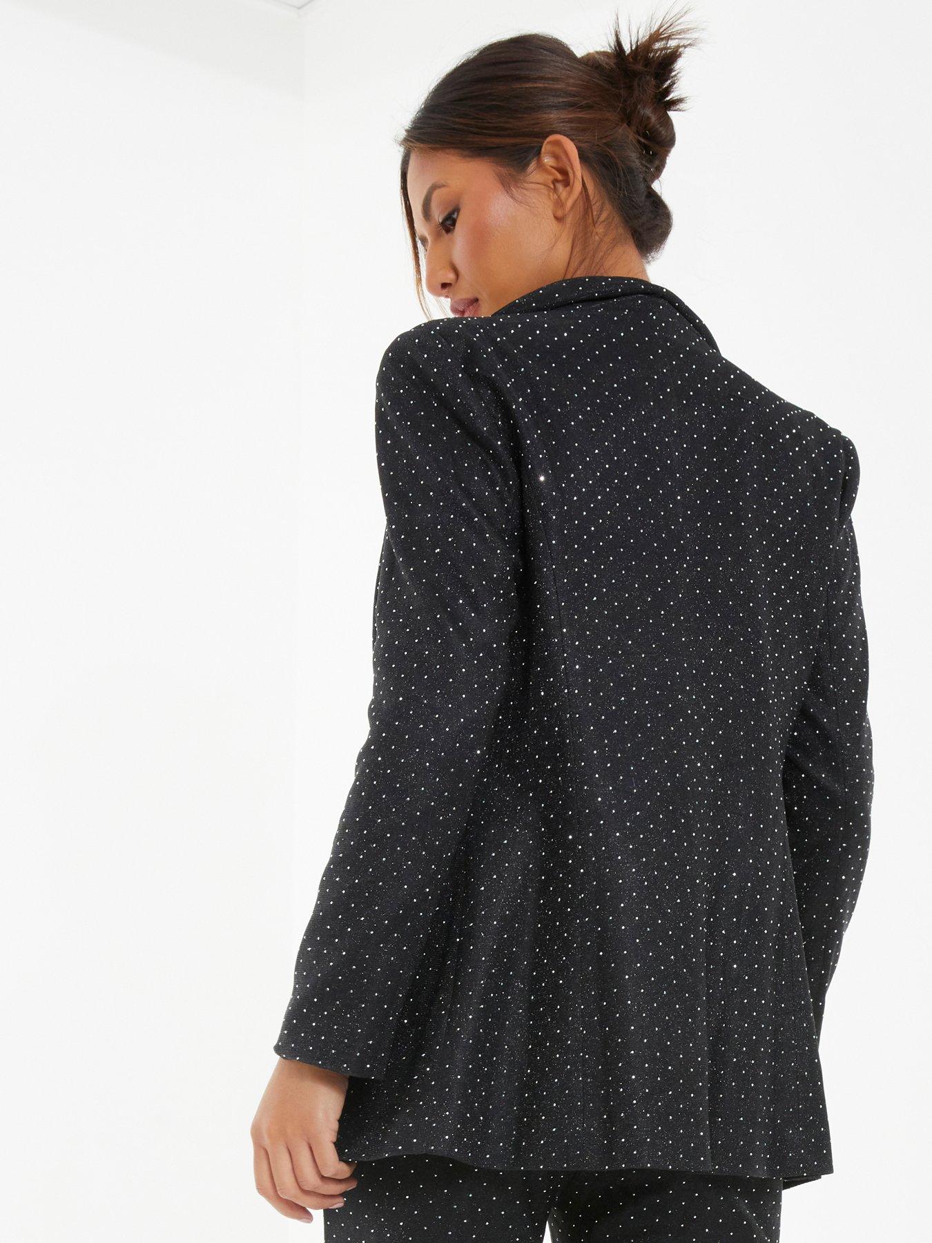 Quiz Rhinestone Glitter Woven Blazer Black very.co.uk