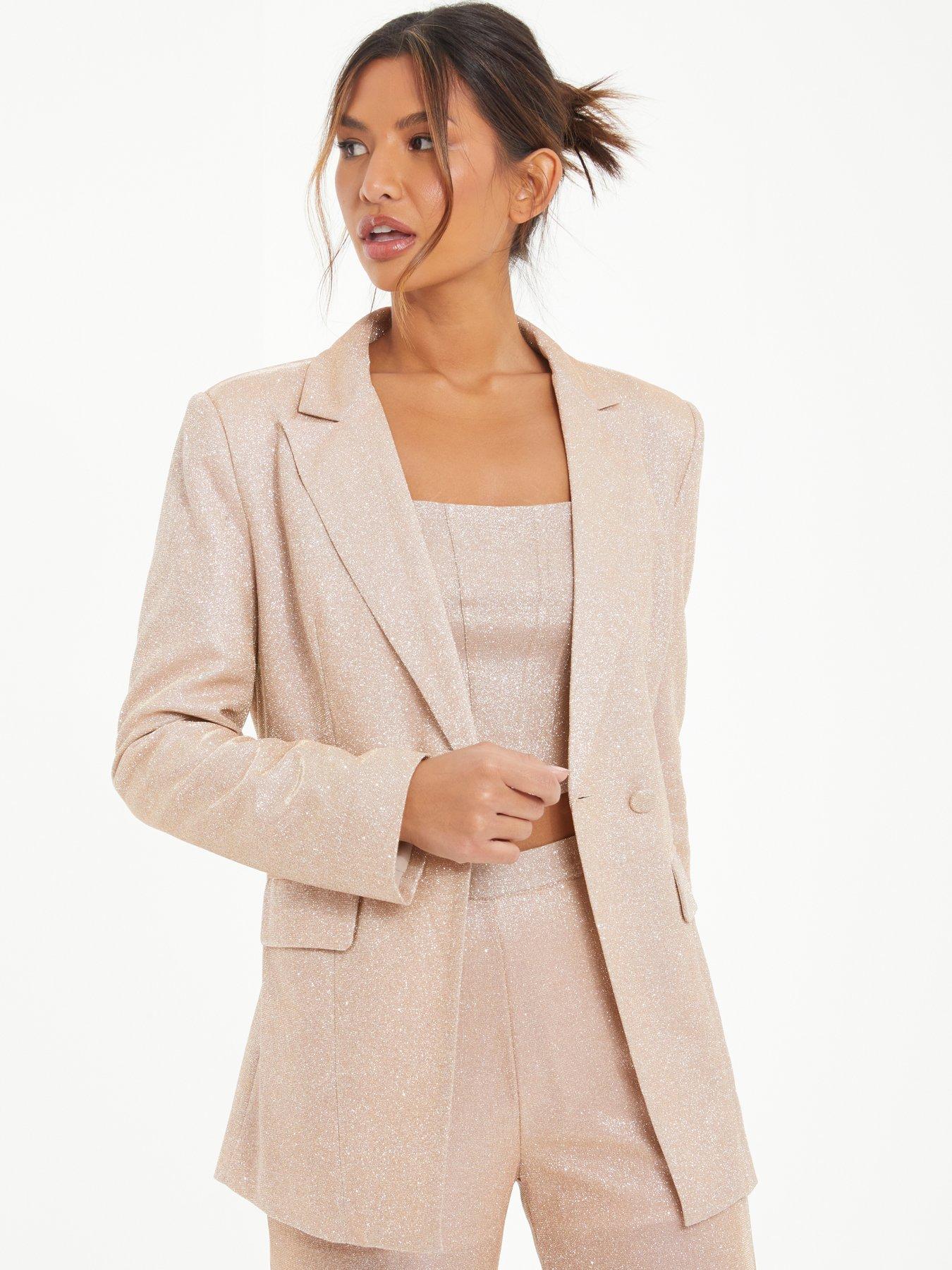 Quiz Glitter Woven Blazer Gold very.co.uk