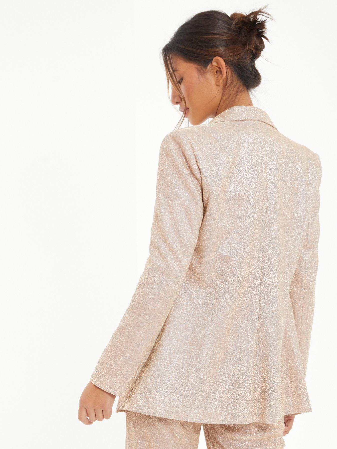Quiz Glitter Woven Blazer Gold very.co.uk