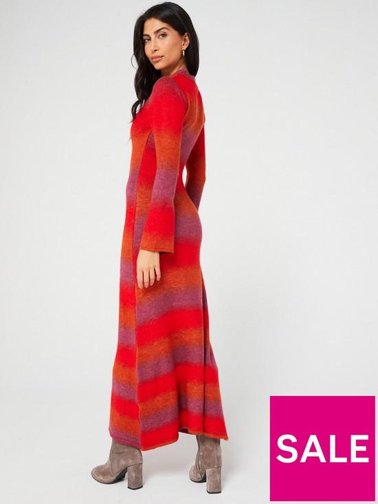 stillFront image of v-by-very-maxi-knitted-stripe-dress-multi
