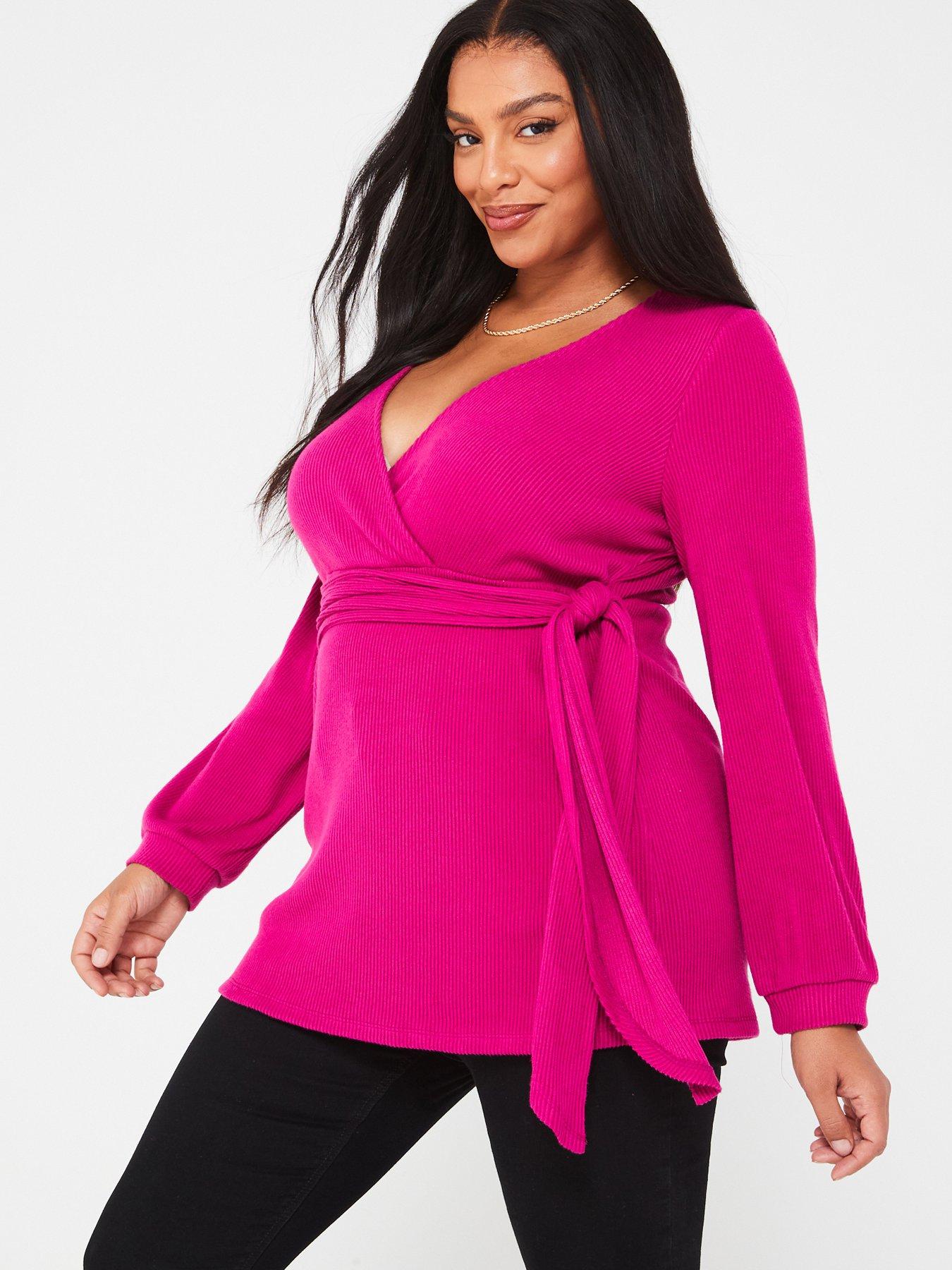 pink v neck long sleeve top