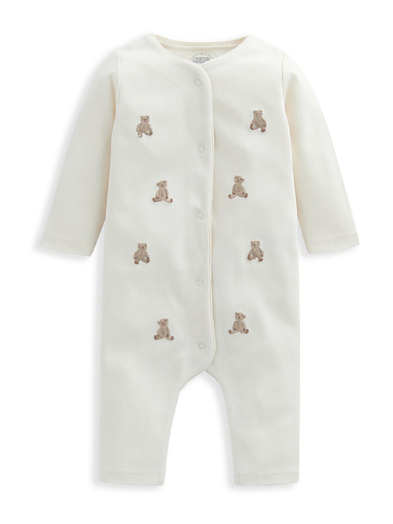 Mamas & Papas Unisex Baby Embroiderd Teddy Bear Romper - Cream | very.co.uk