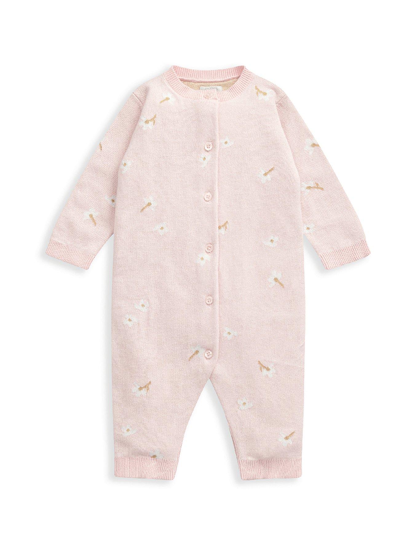 Mamas & Papas Baby Girls Jacquard Knit Floral Romper Pink Very.co.uk