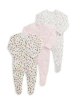 mamas & papas baby girls 3 pack subdued marks sleepsuits - cream