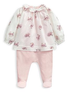 mamas & papas baby girls floral print blouse mock sleepsuit - cream