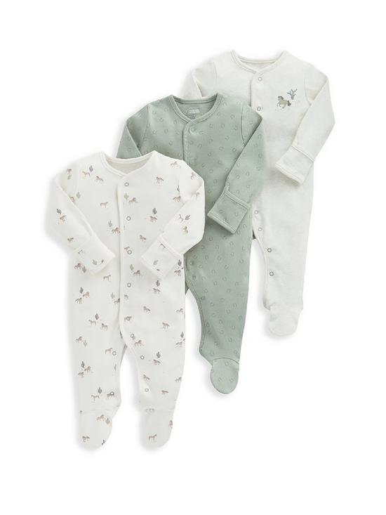 front image of mamas-papas-baby-boys-3-pack-life-of-a-cowboy-sleepsuits-sand