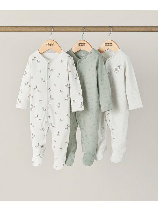 stillFront image of mamas-papas-baby-boys-3-pack-life-of-a-cowboy-sleepsuits-sand