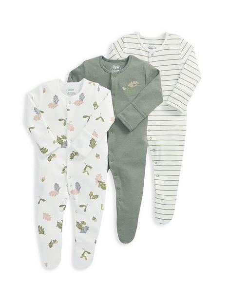 mamas-papas-baby-boys-3-pack-into-woods-sleepsuits-green