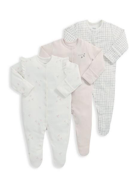 mamas-papas-baby-girls-3-pack-flock-sleepsuits-cream