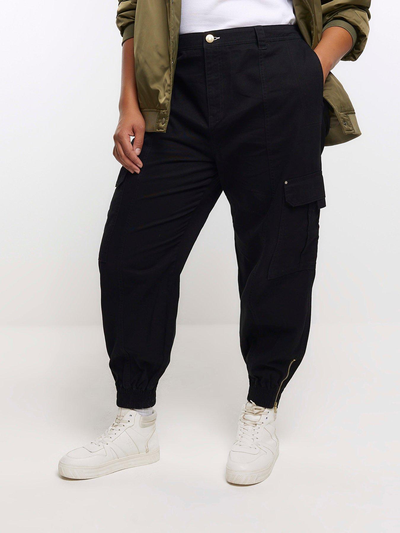 YOURS Curve Black Cuffed Cargo Trousers