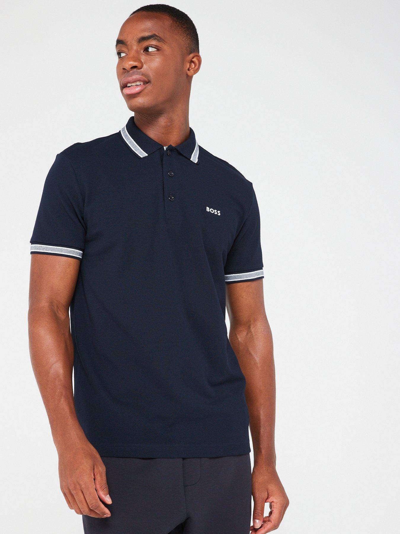 BOSS Paddy Logo Regular Fit Polo Shirt - Dark Blue | Very.co.uk