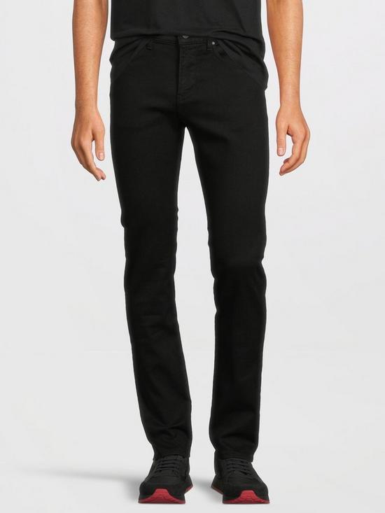 front image of boss-delaware-slim-fit-jeans-black