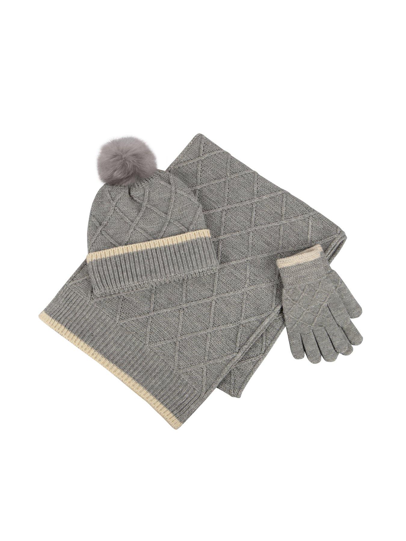 Totes Ladies Bobble Hat And Gloves White And Pink Knitted Bobble - Main Image