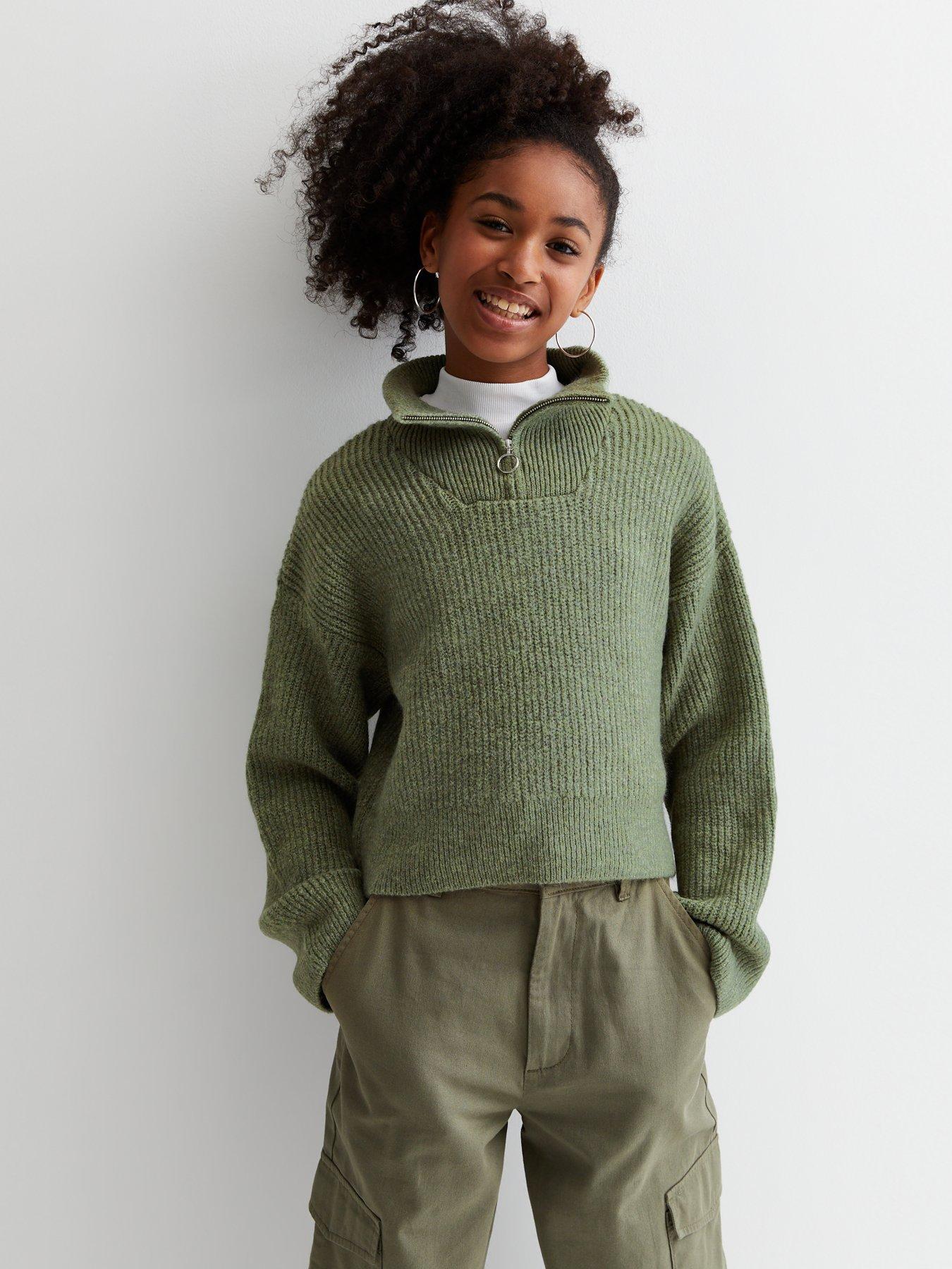 New Look 915 Girls Olive Ribbed Zip High Neck Jumper very