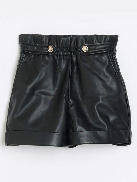 river-island-girls-faux-leather-paperbag-shorts-black