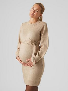 mamalicious maternity anne knitted dress - beige